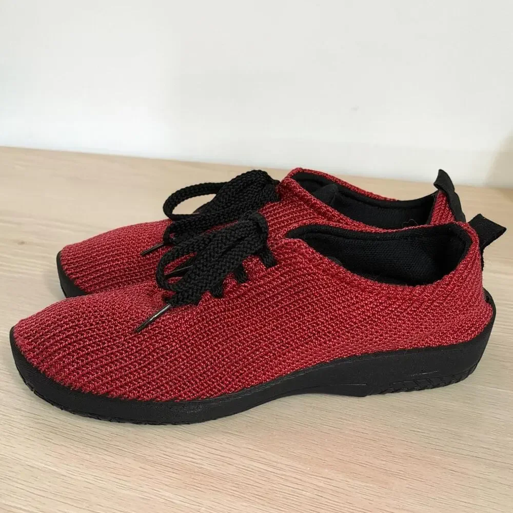 Arcopedico LS Womens Red Knit Lace Up Comfort Walking Shoes Sz 6 EU 36 NWOT